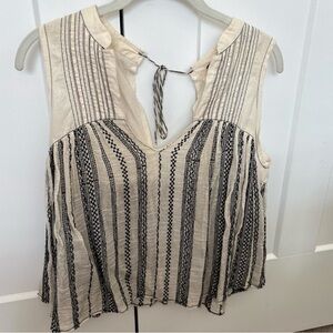 Free People Cream and Black Patterned Blouse